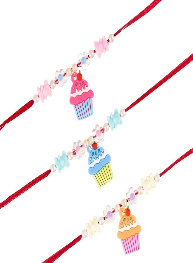 brown leaf Pack Of 3 Beautiful Design Kids Rakhi Bracelets Set With Cartoon Watch For Little Brother Sister Rakshabandhan favor (Design 1) - Image 3